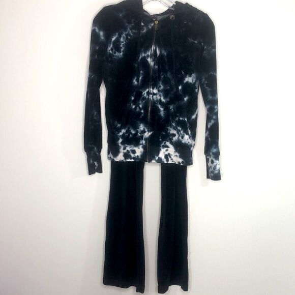 SET: JENNI by Jennifer Moore Sweatsuit Loungewear Velour Hoodie & Pant Set Black - Picture 2 of 12